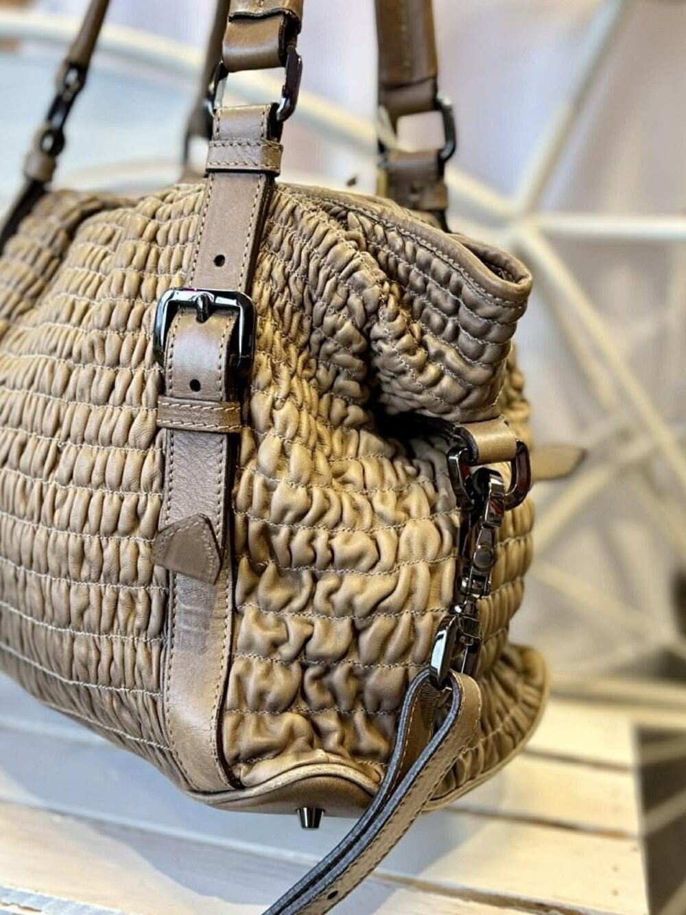 Burberry Pleated Leather Lowry Tote - Picture 4 of 9